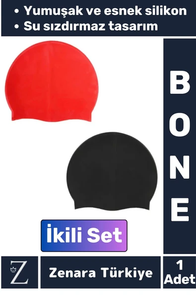 Premium Su Geçirmez Elastik Yumuşak Yüzücü Havuz Deniz Yüzme Şapkası Esnek Silikon Bone 2'Li SET