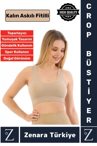 Özel Model Göğüs Toparlayan Sarkma Önleyen Gündelik Spor Kullanım Kalın Askılı Fitilli Crop Büstiyer