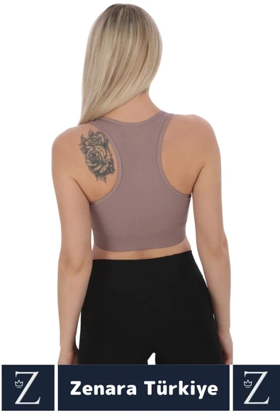 Yüksek Kaliteli Sarkma Önleyen Göğüs Toparlayıcı Spor Gündelik Kullanım Fermuarlı Şık Crop Büstiyer - 4