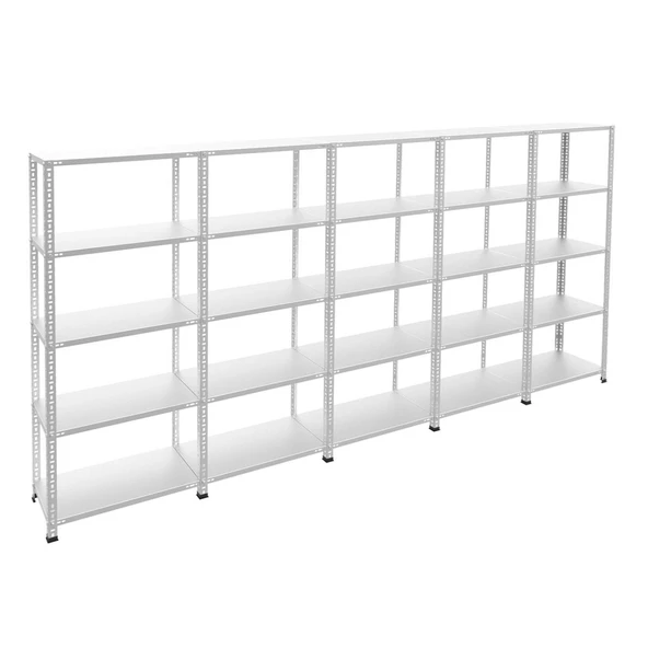 5 Katlı 5'li Bitişik Galvaniz Çelik Raf - Depo, Arşiv, Kiler, Dosya, Market, Bakkal Rafı  31x75 200 cm 1.00 mm