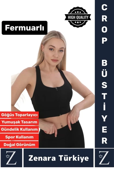 Yüksek Kaliteli Sarkma Önleyen Göğüs Toparlayıcı Spor Gündelik Kullanım Fermuarlı Şık Crop Büstiyer ürün görseli