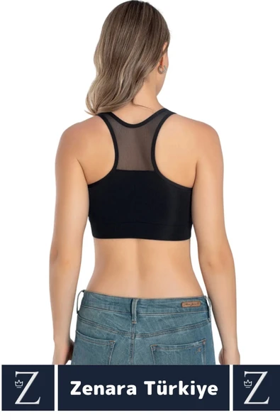 Yüksek Kalite Göğüs Toparlayıcı Sarkma Önleyen Spor Gündelik Kullanım Tül Detaylı Şık Crop Büstiyer - 3