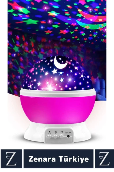 Premium Gece Lambası Tavana Işık Yansıtan Dönen Yıldız Ay Çocuk Genç Odası Lamba Işık Küresi - Resim 2