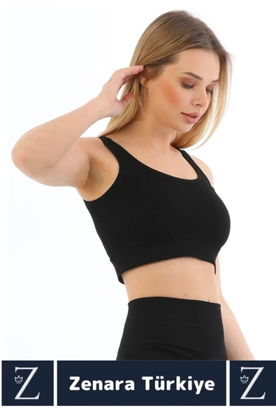 Yüksek Kaliteli Göğüs Toparlayan Sarkma Önleyen Gündelik Spor Kullanım Kalın Askılı Crop Büstiyer - 3