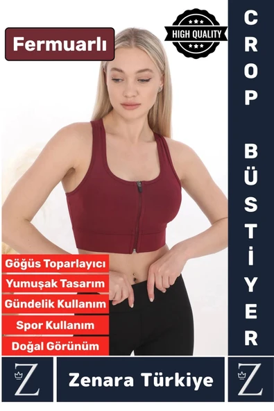 Yüksek Kaliteli Sarkma Önleyen Göğüs Toparlayıcı Spor Gündelik Kullanım Fermuarlı Şık Crop Büstiyer