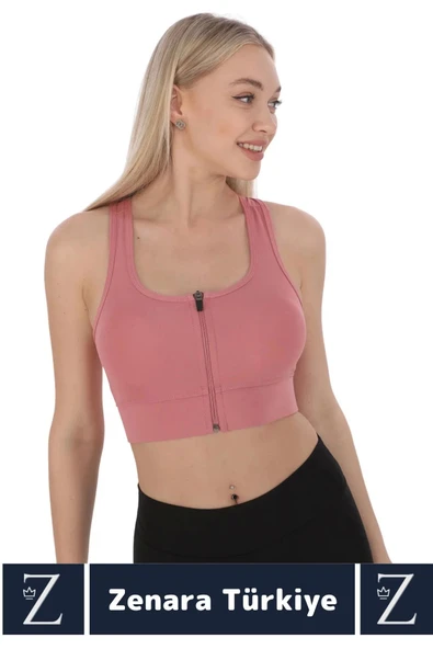 Yüksek Kaliteli Sarkma Önleyen Göğüs Toparlayıcı Spor Gündelik Kullanım Fermuarlı Şık Crop Büstiyer - 3