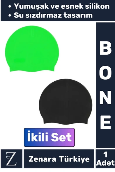 Premium Su Geçirmez Elastik Yumuşak Yüzücü Havuz Deniz Yüzme Şapkası Esnek Silikon Bone 2'Li SET