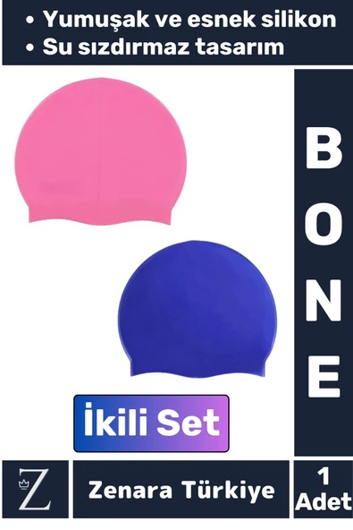 Premium Su Geçirmez Elastik Yumuşak Yüzücü Havuz Deniz Yüzme Şapkası Esnek Silikon Bone 2'Li SET