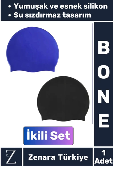 Premium Su Geçirmez Elastik Yumuşak Yüzücü Havuz Deniz Yüzme Şapkası Esnek Silikon Bone 2'Li SET - 1