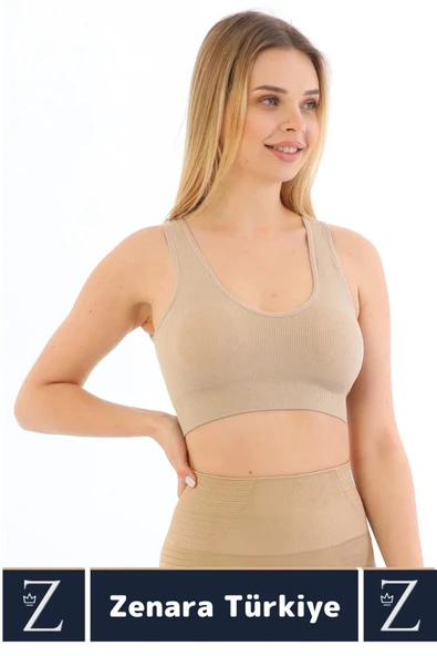 Özel Model Göğüs Toparlayan Sarkma Önleyen Gündelik Spor Kullanım Kalın Askılı Fitilli Crop Büstiyer - 2