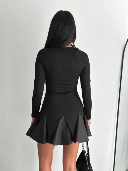 Eteği kloş crep mini elbise s1267 - Resim 4