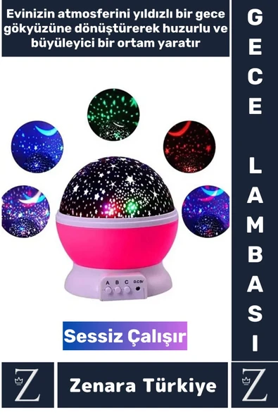 Premium Gece Lambası Tavana Işık Yansıtan Dönen Yıldız Ay Çocuk Genç Odası Lamba Işık Küresi ürün görseli 1