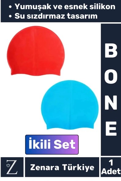 Premium Su Geçirmez Elastik Yumuşak Yüzücü Havuz Deniz Yüzme Şapkası Esnek Silikon Bone 2'Li SET