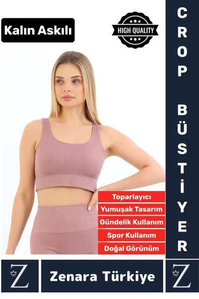 Yüksek Kaliteli Göğüs Toparlayan Sarkma Önleyen Gündelik Spor Kullanım Kalın Askılı Crop Büstiyer