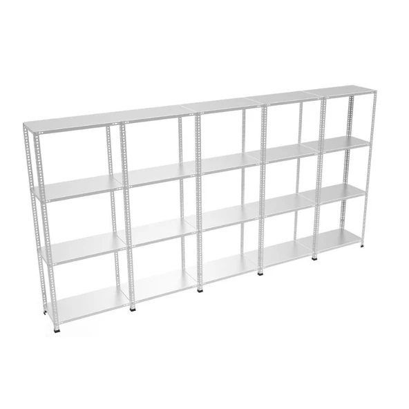 4 Katlı 5'li Galvaniz Çelik Raf - Depo, Arşiv, Kiler, Dosya, Market Rafı  43x60 cm 150 cm 0.70 mm