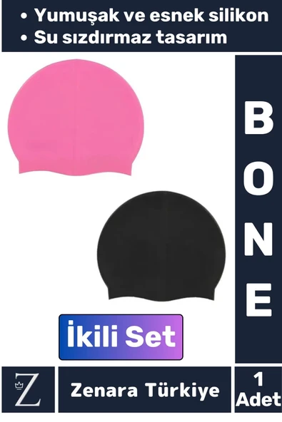 Premium Su Geçirmez Elastik Yumuşak Yüzücü Havuz Deniz Yüzme Şapkası Esnek Silikon Bone 2'Li SET - 1