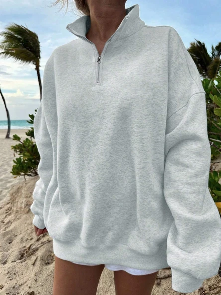 Oversize Düşük Omuzlu Sweatshirt - Gri - S Beden