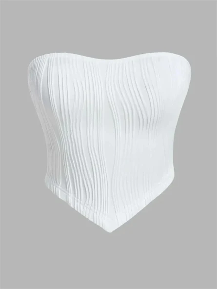 Omuz Dekolteli Fitilli Crop Top - Beyaz - L Beden