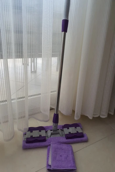 Teleskobik Cam Yer Tavan Silme - İstediğin Bezi Tak Kullan - 4 Mandallı -Yedek Bezli Mop Seti - 2