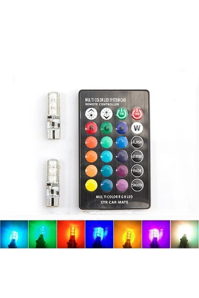 Slazer Auto Tiger Marketing Uzaktan Kumandalı 18 Led T10 Renk Değiştiren Park Ampulu Far Ledi Rgb