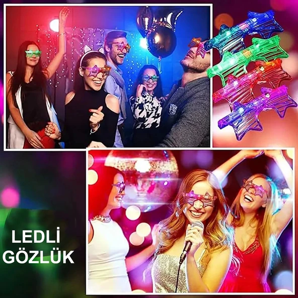 Işıklı Yıldız Gözlük Ledli Parti Gözlüğü 6 Renk 12 Adet - 4