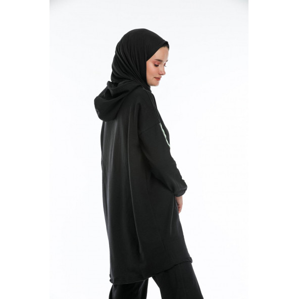 CNG MODA Oversize Model Siyah Yeşil Fosforlu Tesettür Eşofman Takımı - 7