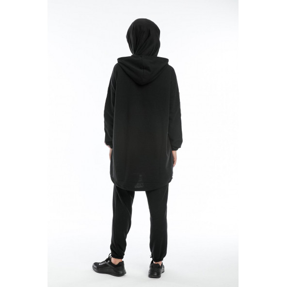 CNG MODA Oversize Model Siyah Yeşil Fosforlu Tesettür Eşofman Takımı - 8