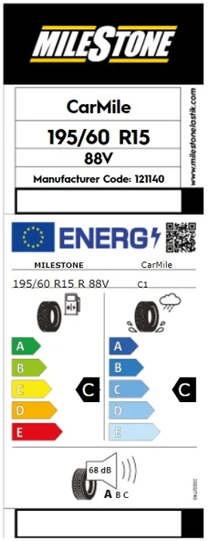 Milestone 195/60 R15 88V Carmile Yaz Lastiği 2025 Üretim - 2