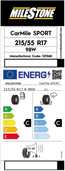 Milestone 215/55 R17 98W Reinf. Carmile Sport Yaz Lastiği 2025 Üretim - 2