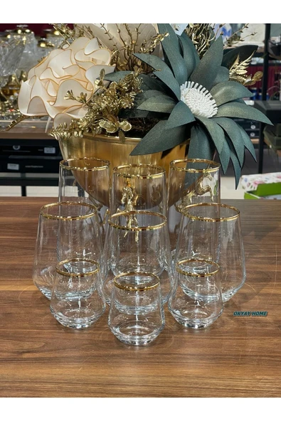 PAŞABAHÇE Allegra 18 Parça GERÇEK Yaldızlı Bardak Su Takımı , Çeyizlik , Hediyelik , Su Seti