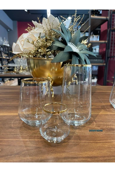 PAŞABAHÇE Allegra 18 Parça GERÇEK Yaldızlı Bardak Su Takımı , Çeyizlik , Hediyelik , Su Seti - 2