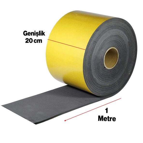 Yapışkanlı Oto Araç Ses Isı Yalıtım İzolasyon Bandı En:20 cm Kalınlık:5 mm Uzunluk 1 Metre Kauçuk - 3