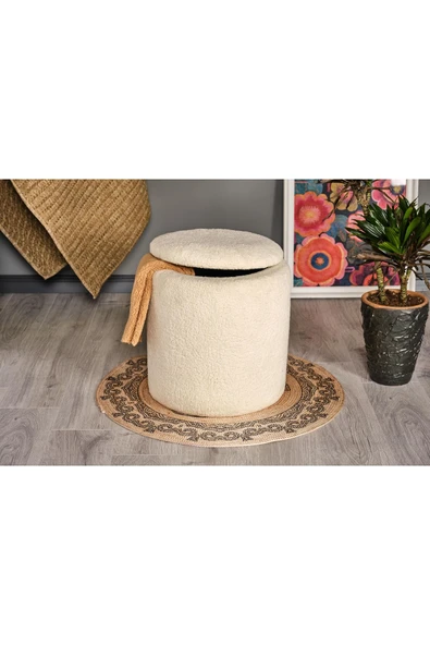 WoodyMaison İskandinav Tarz Kuzu Tüy Kumaş Sandıklı Large Çok Amaçlı Puf Koltuk Bench 41*42
