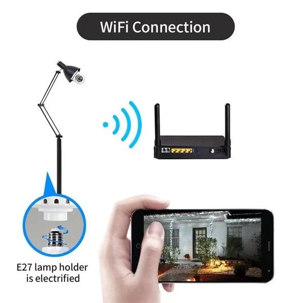 Wifi 360 Panoramik Ampul Kamera Güvenlik Kamerası Çift Wifi 360 Derece Gece Görüşlü - 7