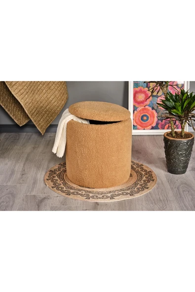 WoodyMaison İskandinav Tarz Kuzu Tüy Kumaş Sandıklı Large Çok Amaçlı Puf Koltuk Bench 41*42