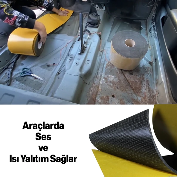 Yapışkanlı Oto Araç Ses Isı Yalıtım İzolasyon Bandı En:20 cm Kalınlık:5 mm Uzunluk 1 Metre Kauçuk - 2
