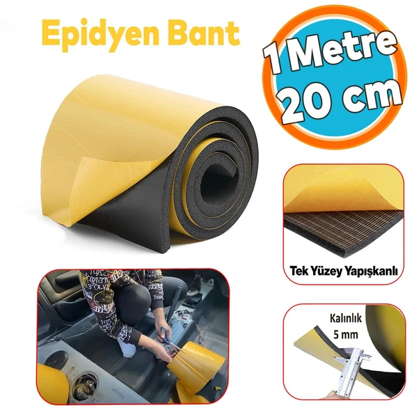 Yapışkanlı Oto Araç Ses Isı Yalıtım İzolasyon Bandı En:20 cm Kalınlık:5 mm Uzunluk 1 Metre Kauçuk