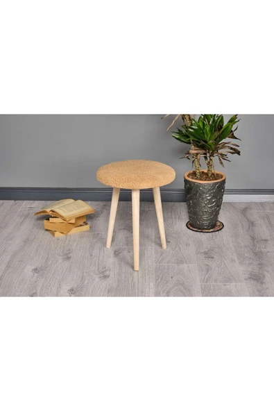 WoodyMaison Ahşap Ayaklı Dekoratif Pelüş Puf Tabure Bench Sandalye
