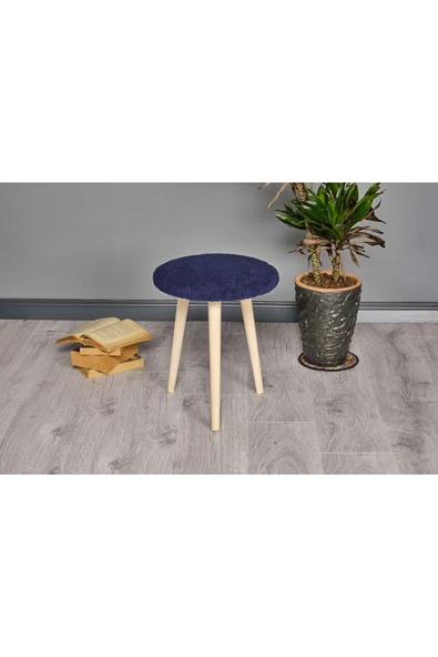WoodyMaison Ahşap Ayaklı Dekoratif Pelüş Puf Tabure Bench Sandalye