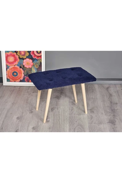 WoodyMaison Retro Ahşap Ayaklı Handmade Çok Amaçlı Kuzu Tüyü Puf Bench Koltuk Sandalye 35*60*42
