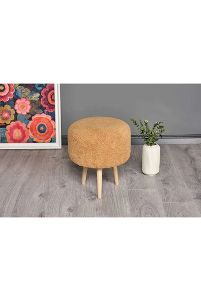 WoodyMaison Dekoratif Çok Amaçlı Silindir Ahşap Ayaklı Puf Bench Koltuk