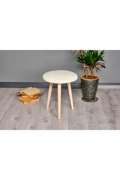 WoodyMaison Ahşap Ayaklı Dekoratif Pelüş Puf Tabure Bench Sandalye