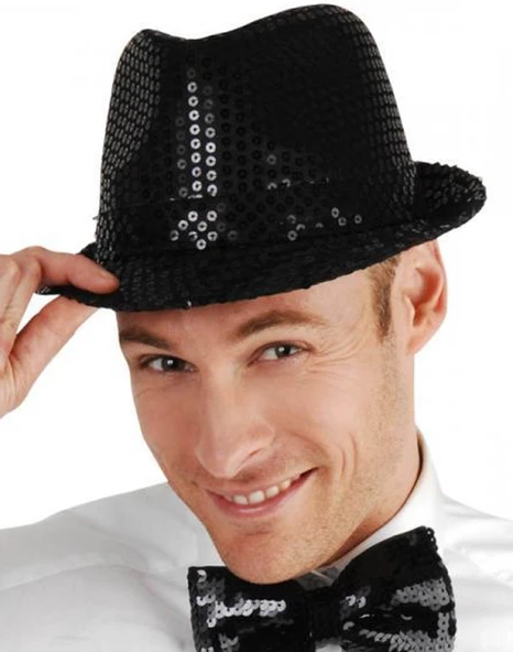 Disko Star Siyah Payetli Fötr Şapka Yetişkin Boy - 2