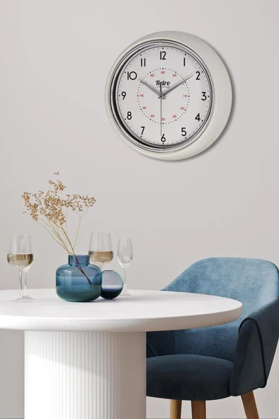 New-Max Premium Serisi Retro Tasarım Metal Kadranlı Bombeli Cam Özellikli 30 cm Ev ve Ofis Saati Beyaz - Resim 3