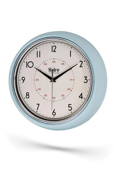 New-Max Premium Serisi Retro Tasarım Metal Kadranlı Bombeli Cam Özellikli 25 cm Ev ve Ofis Saati Mavi