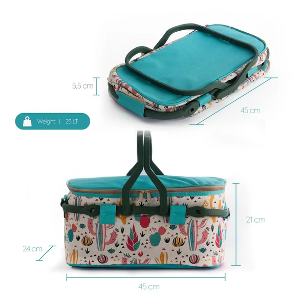 Homedius Termos İzolasyonlu Desenli Katlanabilir Piknik Sepeti 20 LT Mor - 6