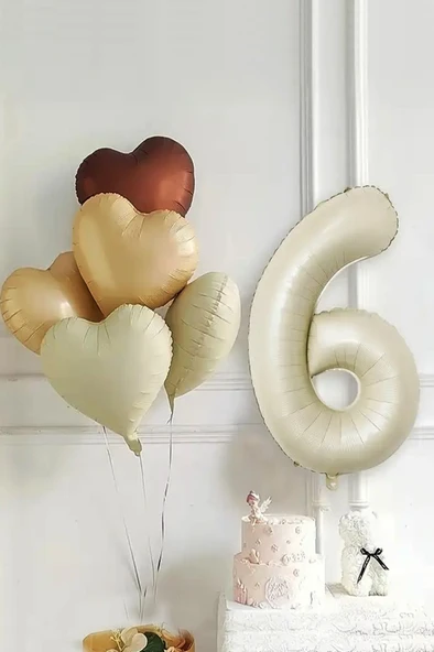 Beysüs 6 Yaş Retro Doğum Günü Balon Seti 5 Adet Kalp Balon