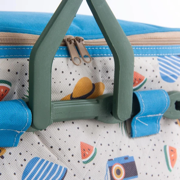 Homedius Termos İzolasyonlu Desenli Katlanabilir Piknik Sepeti 20 LT Mavi - 3