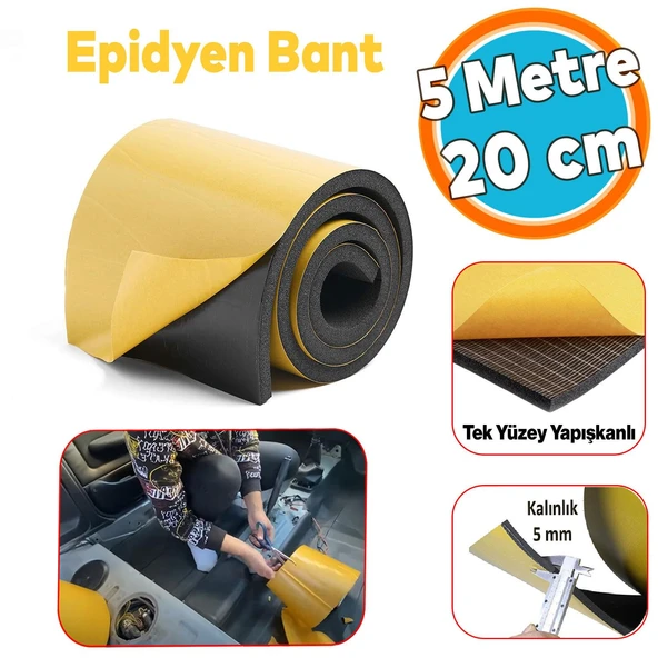 Yapışkanlı OAraç Ses Isı Yalıtım İzolasyon Bandı En:20 cm Kalınlık:5 mm Uzunluk 5 Metre Kauçuk