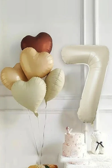 Beysüs 7 Yaş Retro Doğum Günü Balon Seti 5 Adet Kalp Balon